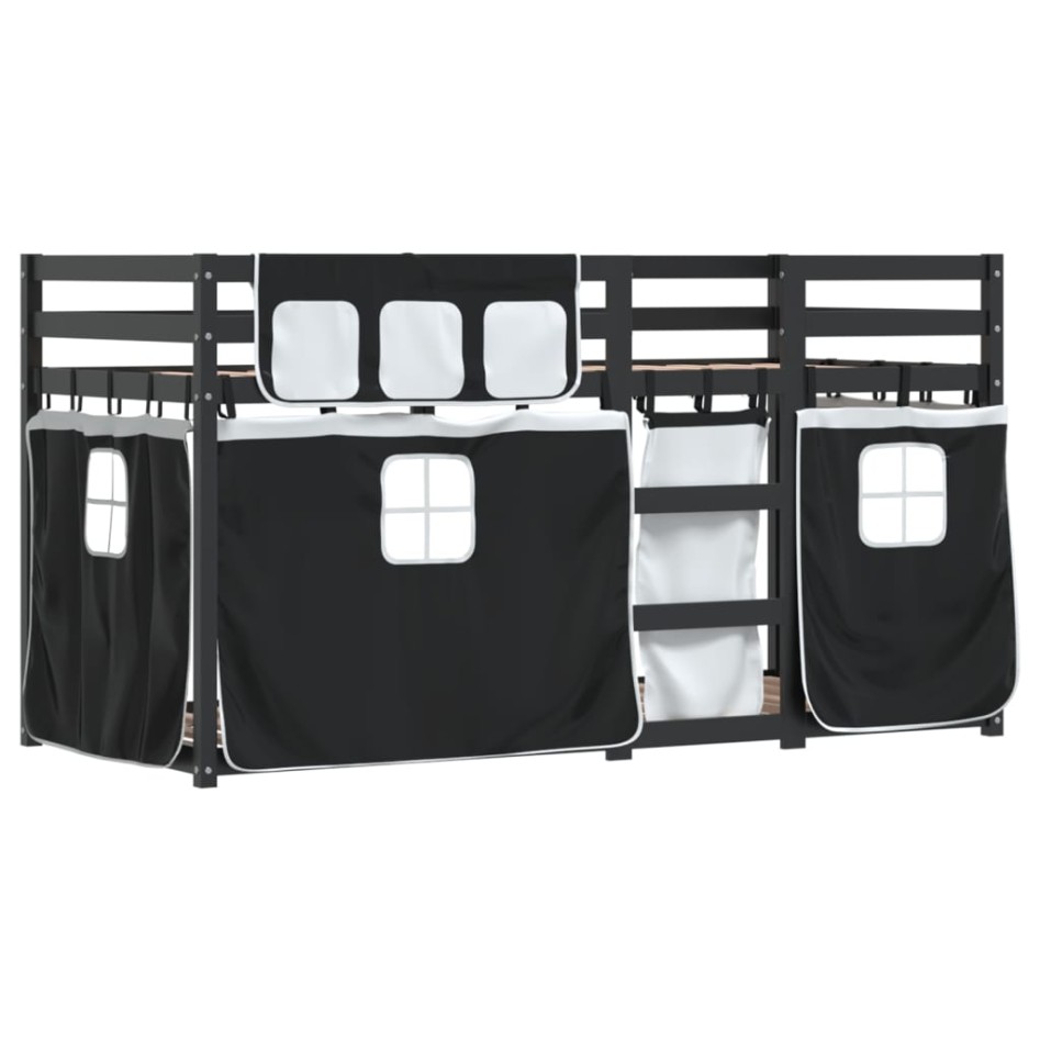 Litera con cortinas madera maciza pino blanco y negro 90x190