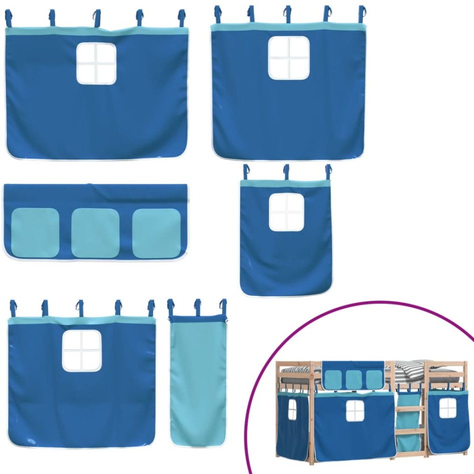 Litera con cortinas madera maciza de pino azul 80x200