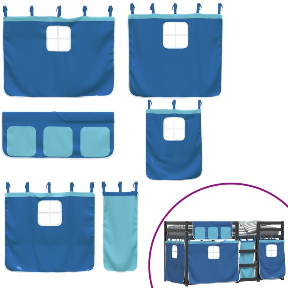 Litera con cortinas madera maciza de pino azul 90x190