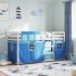 Litera con cortinas madera maciza de pino azul 90x190