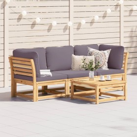Set de muebles para jardín 3 piezas con cojines madera