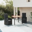 Set comedor de jardín 3 pzas con cojines ratán sintético negro