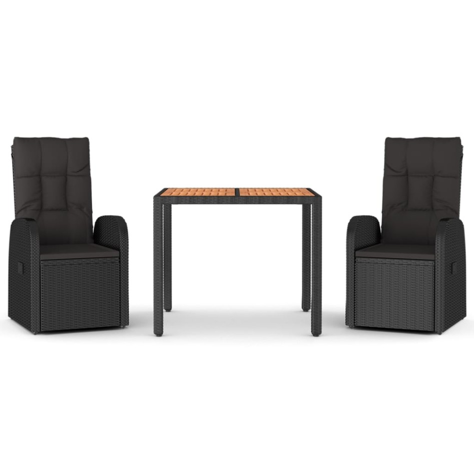 Set comedor de jardín 3 pzas con cojines ratán sintético