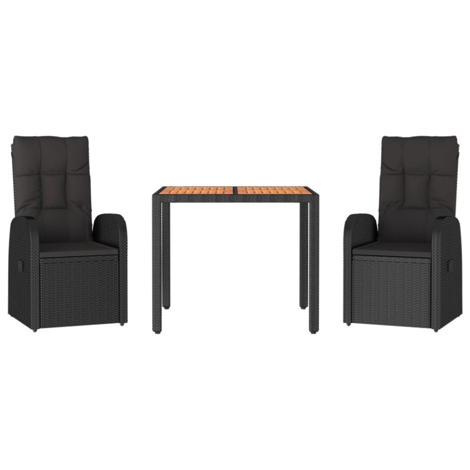 Set comedor de jardín 3 pzas con cojines ratán sintético