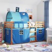 Litera con cortinas madera maciza de pino azul 75x190 cm