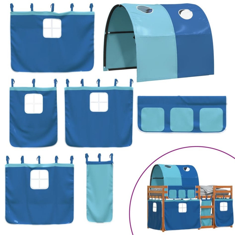 Litera con cortinas madera maciza de pino azul 75x190