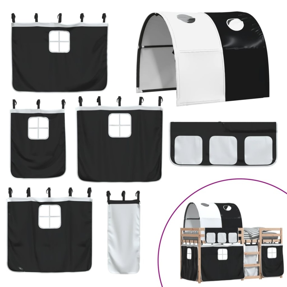 Litera con cortinas madera maciza pino blanco y negro 75x190