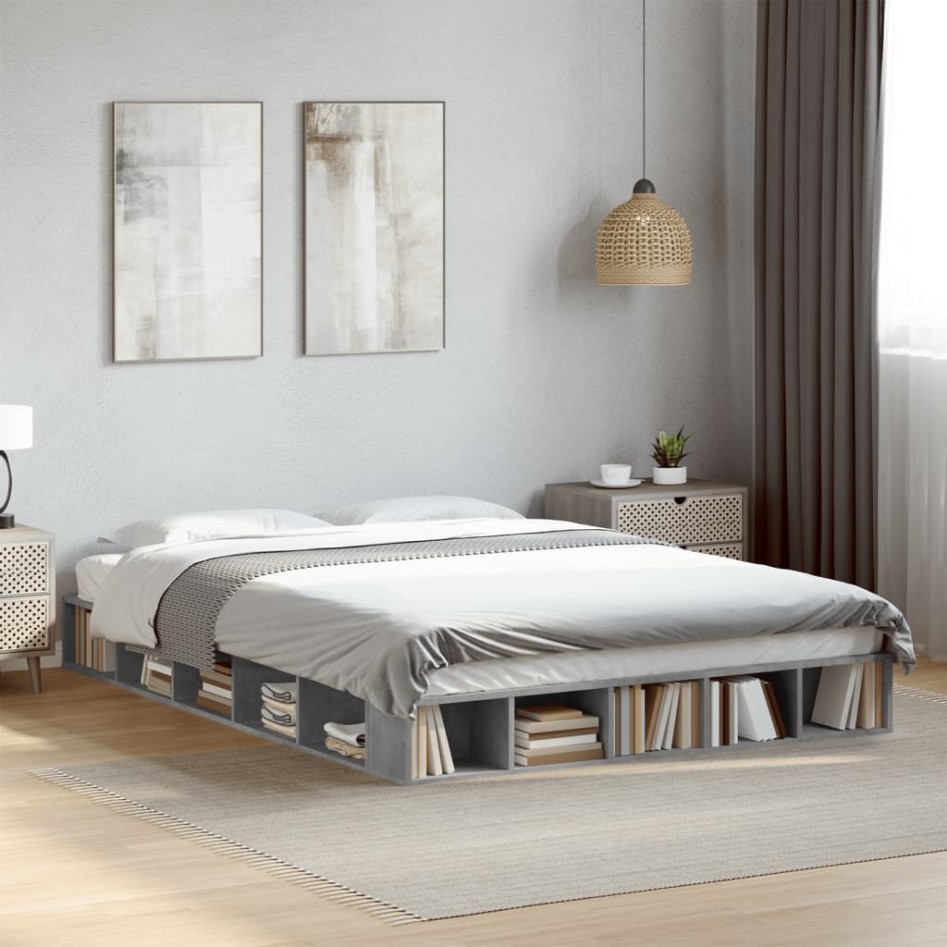 Estructura de cama madera de ingeniería gris hormigón
