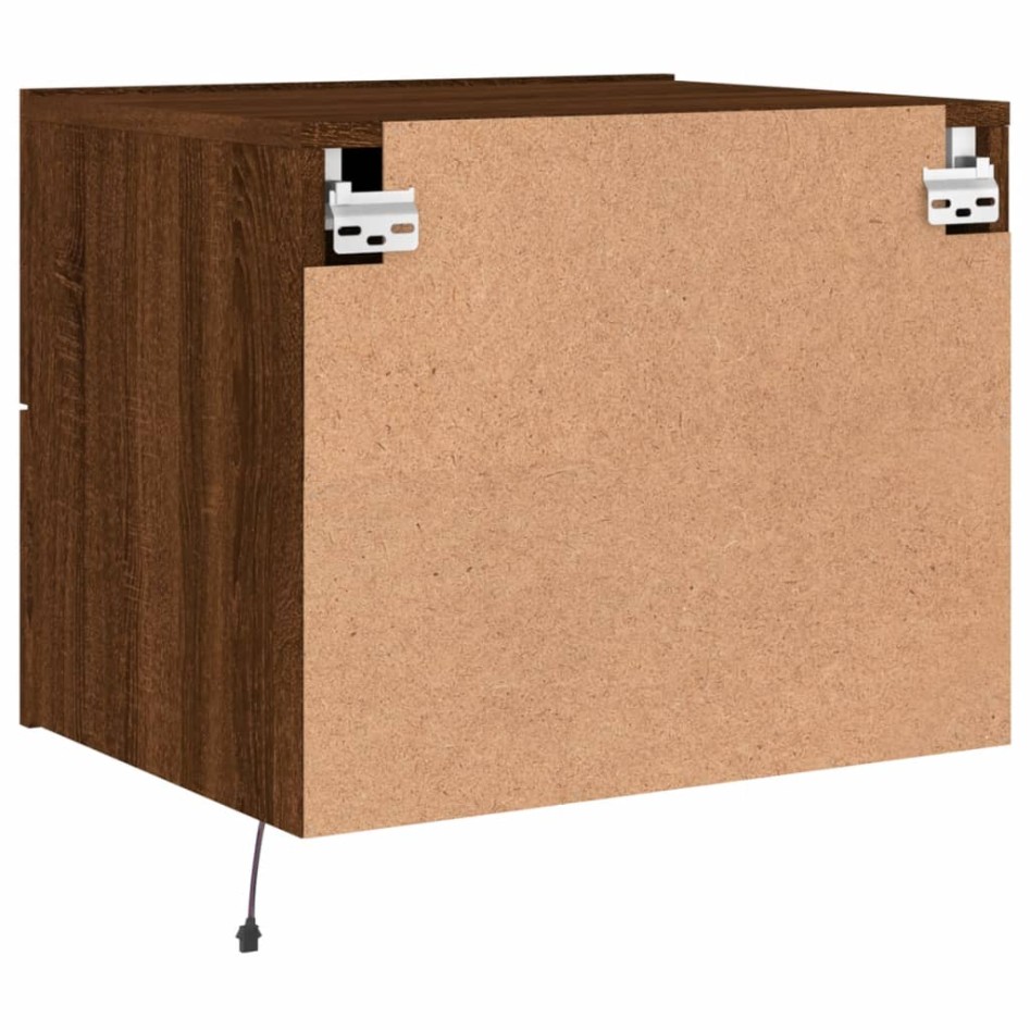 Mesitas de noche de pared con luces LED 2 unidades roble