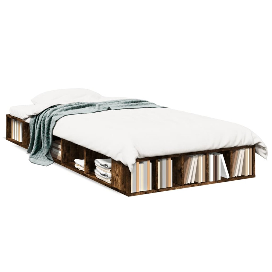 Estructura de cama madera de ingeniería roble ahumado 90x190