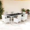 Set comedor jardín 7 pzas cojines ratán sintético vidrio blanco