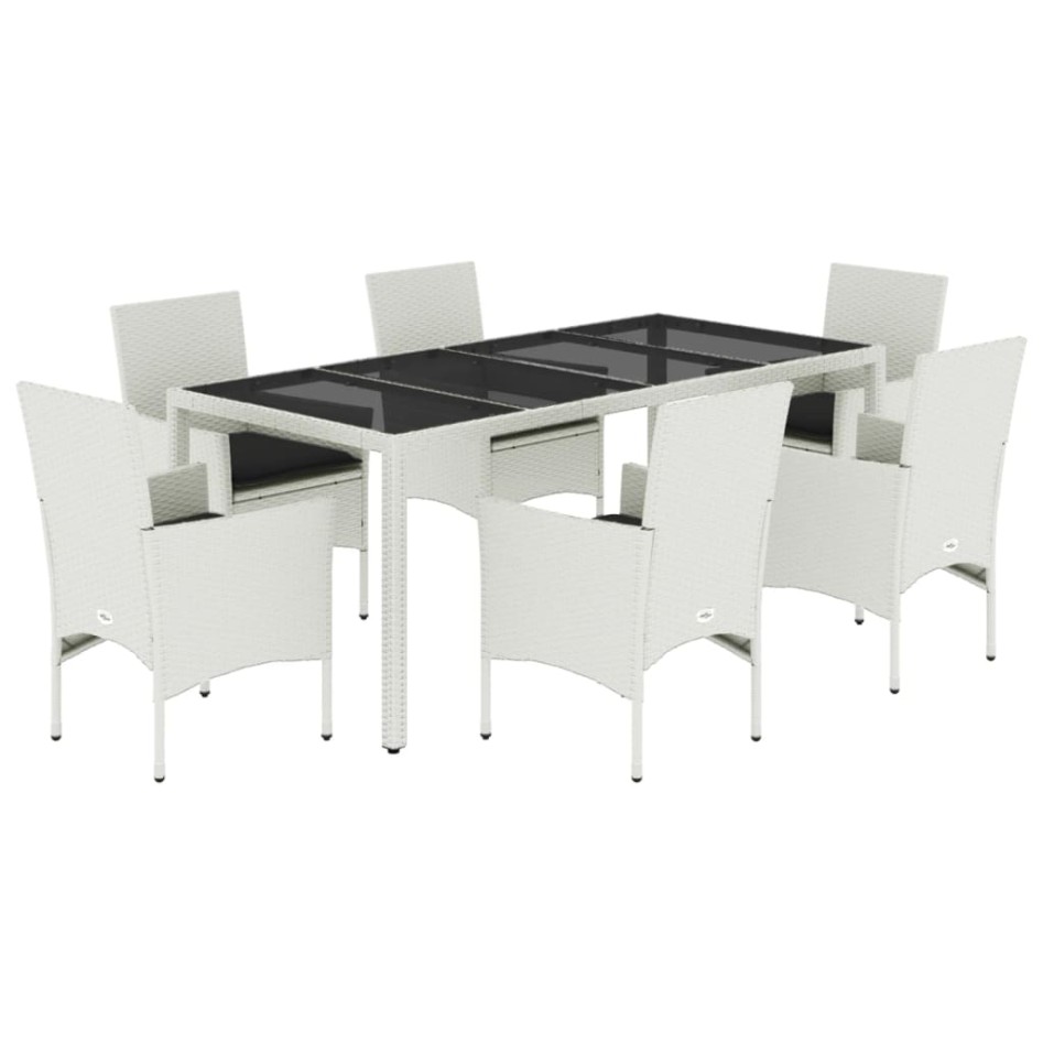 Set comedor jardín 7 pzas cojines ratán sintético vidrio