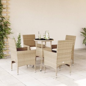 Set comedor jardín 5 pzas cojines ratán sintético vidrio