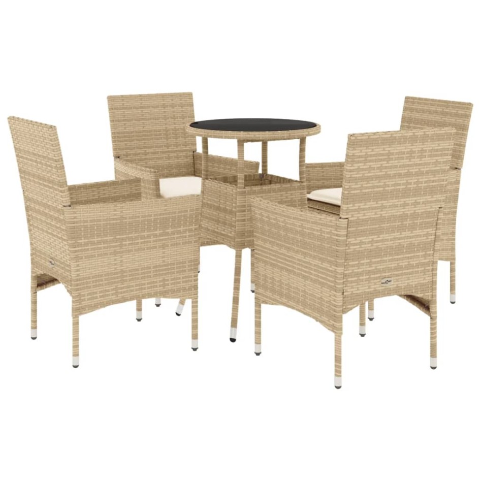 Set comedor jardín 5 pzas cojines ratán sintético vidrio