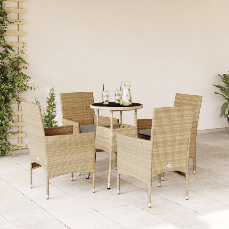 Set comedor jardín 5 pzas cojines ratán sintético vidrio
