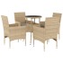 Set comedor jardín 5 pzas cojines ratán sintético vidrio