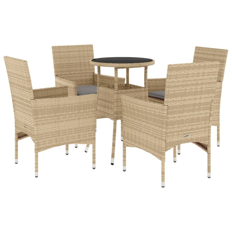 Set comedor jardín 5 pzas cojines ratán sintético vidrio