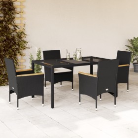 Set comedor jardín 5 pzas cojines ratán sintético vidrio