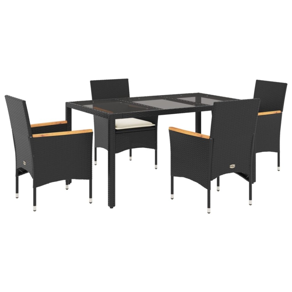 Set comedor jardín 5 pzas cojines ratán sintético vidrio