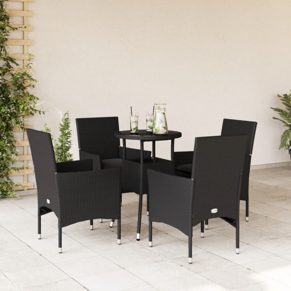 Set comedor jardín 5 pzas cojines ratán sintético vidrio