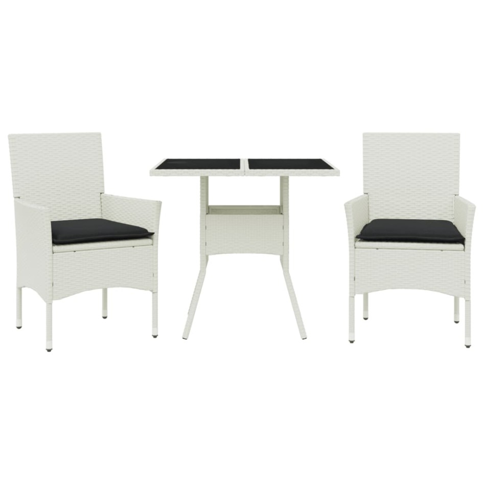 Set comedor jardín 3 pzas cojines ratán sintético vidrio