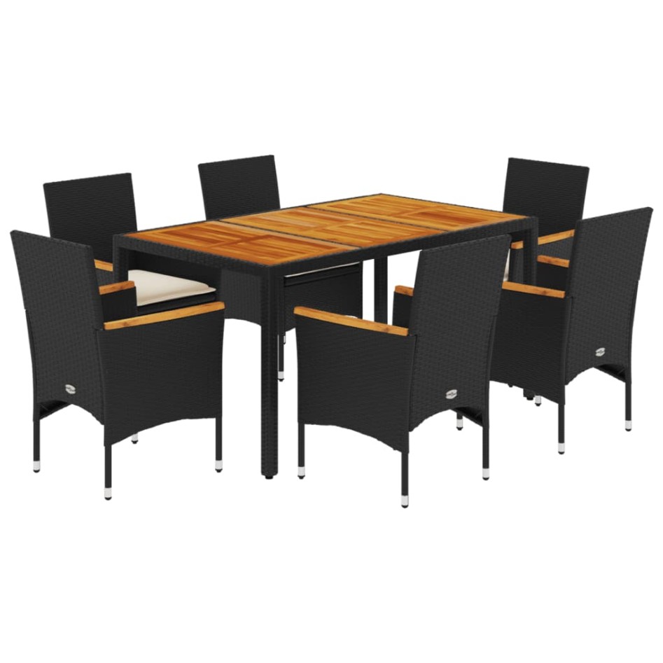 Set de comedor jardín 7 pzas con cojines ratán PE acacia