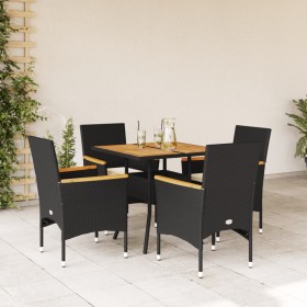 Set de comedor jardín 5 pzas con cojines ratán PE acacia