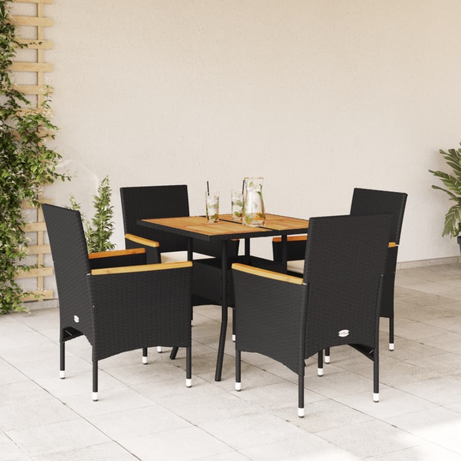 Set de comedor jardín 5 pzas con cojines ratán PE acacia