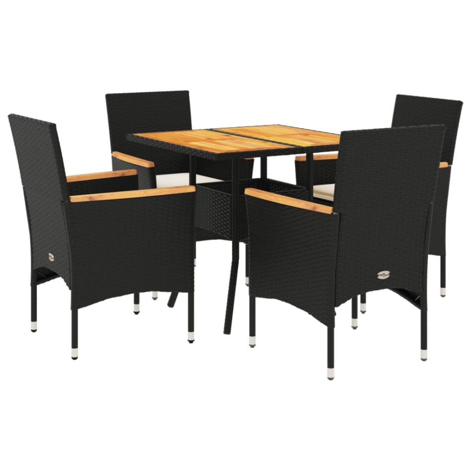 Set de comedor jardín 5 pzas con cojines ratán PE acacia