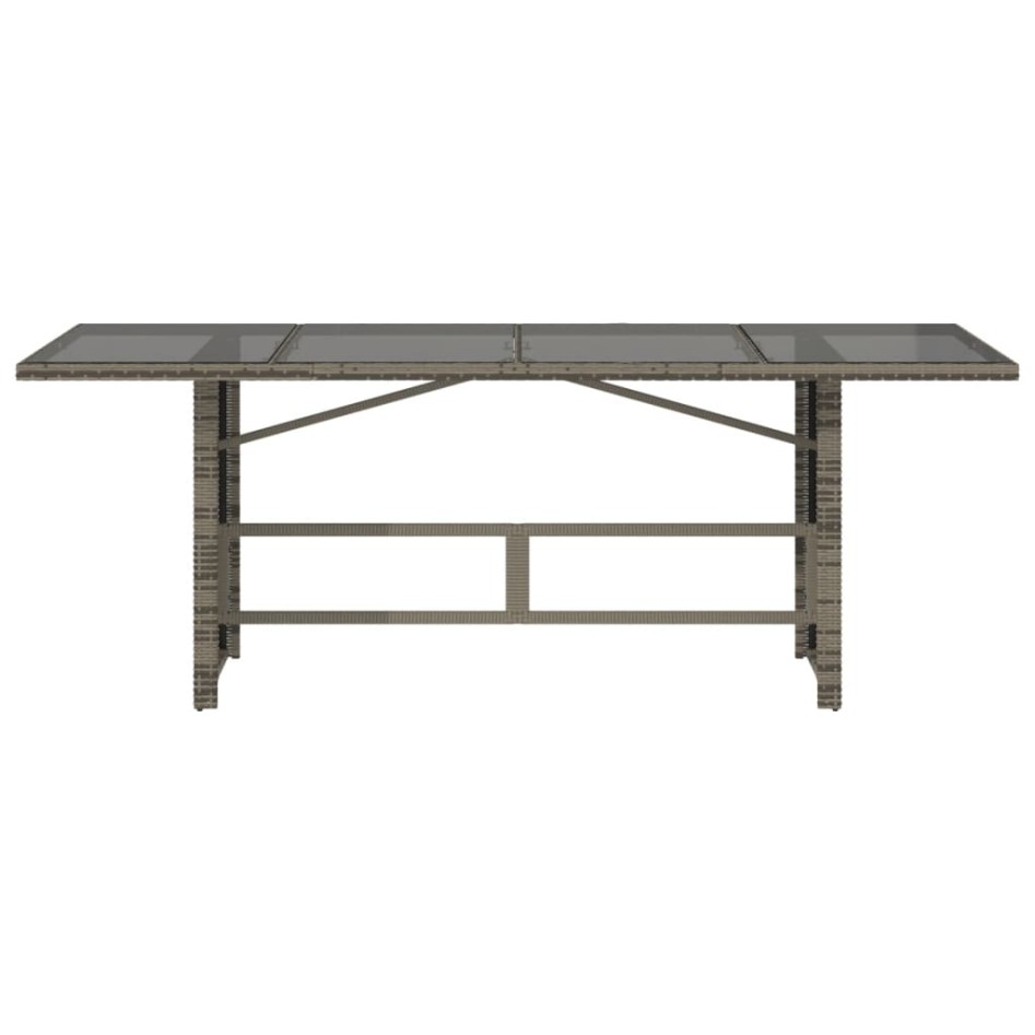Mesa de jardín superficie de vidrio ratán PE gris 190x80x75