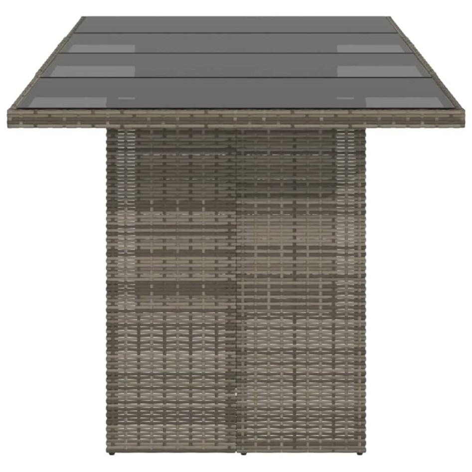 Mesa de jardín superficie de vidrio ratán PE gris 190x80x75