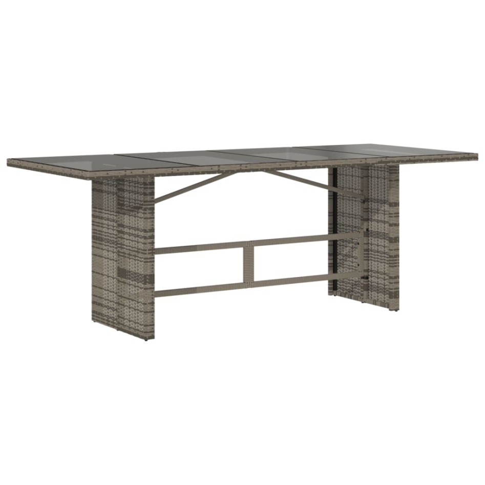 Mesa de jardín superficie de vidrio ratán PE gris 190x80x75