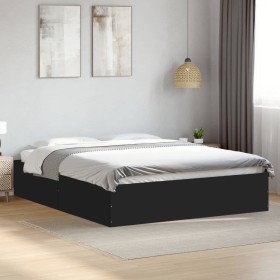 Estructura de cama madera de ingeniería negra 150x200