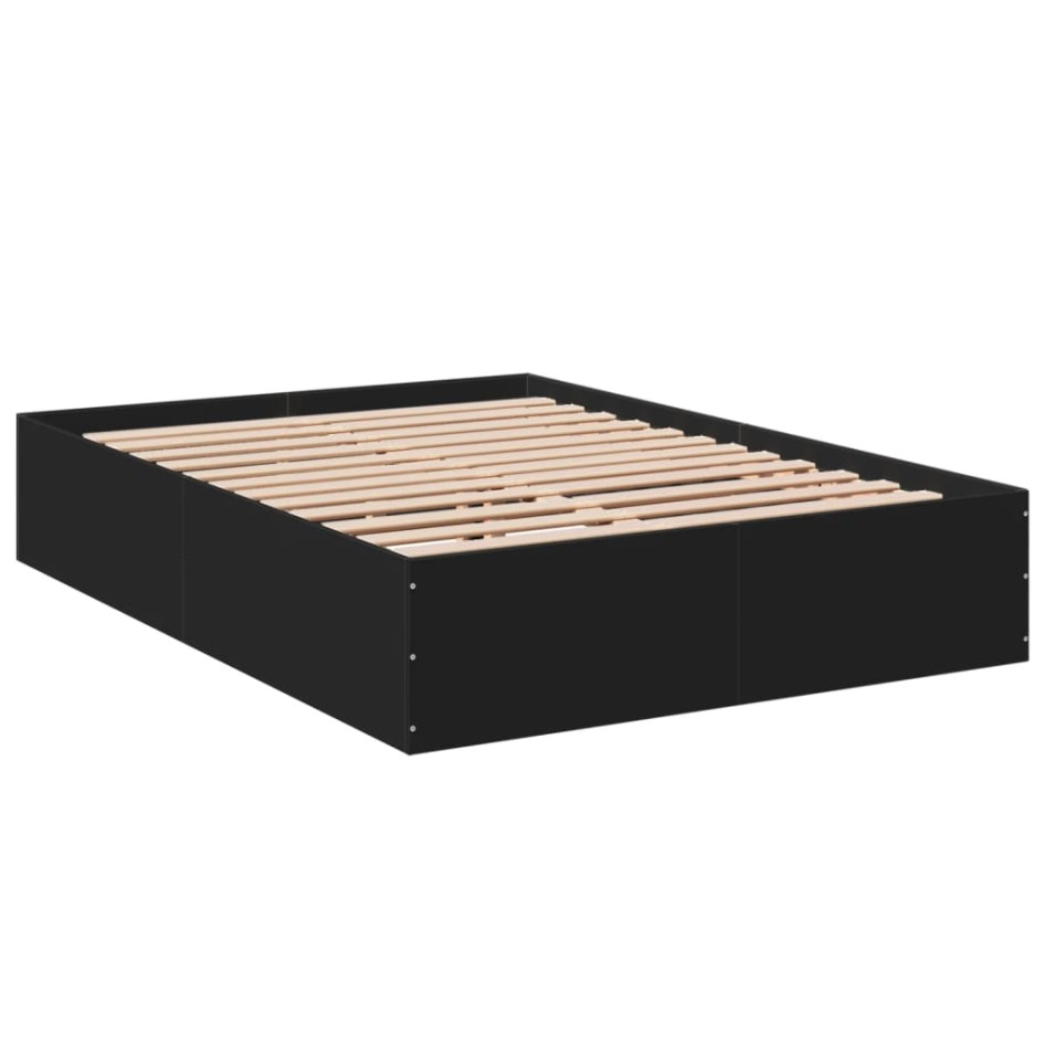 Estructura de cama madera de ingeniería negra 135x190
