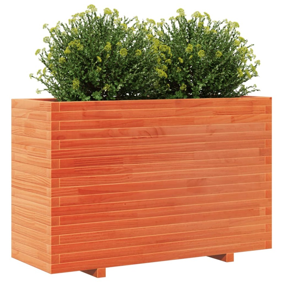 Jardinera madera maciza de pino marrón cera 110x40x72,5