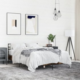 Estructura cama madera ingeniería metal roble ahumado
