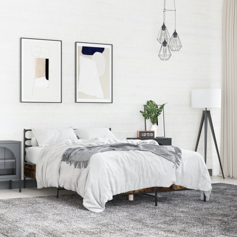 Estructura cama madera ingeniería metal roble ahumado