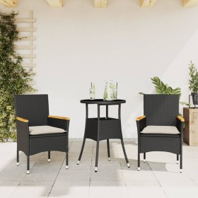 Set comedor jardín 3 pzas cojines ratán sintético vidrio