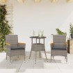 Set comedor jardín 3 pzas y cojines ratán sintético vidrio gris