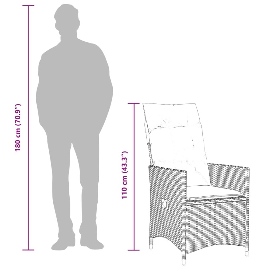 Sillones reclinables jardín con cojines marrones 2 uds ratán