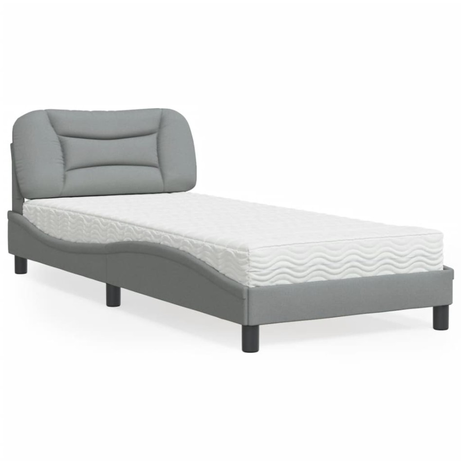 Cama con colchón tela gris claro 80x200