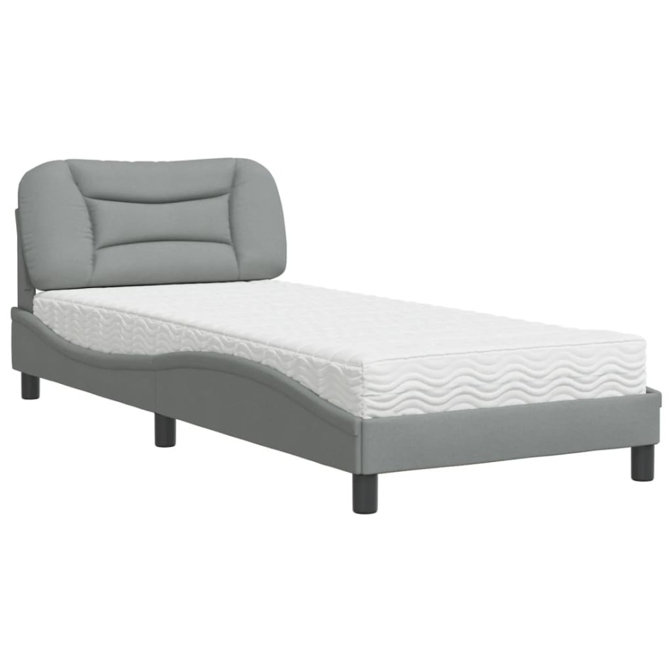 Cama con colchón tela gris claro 80x200