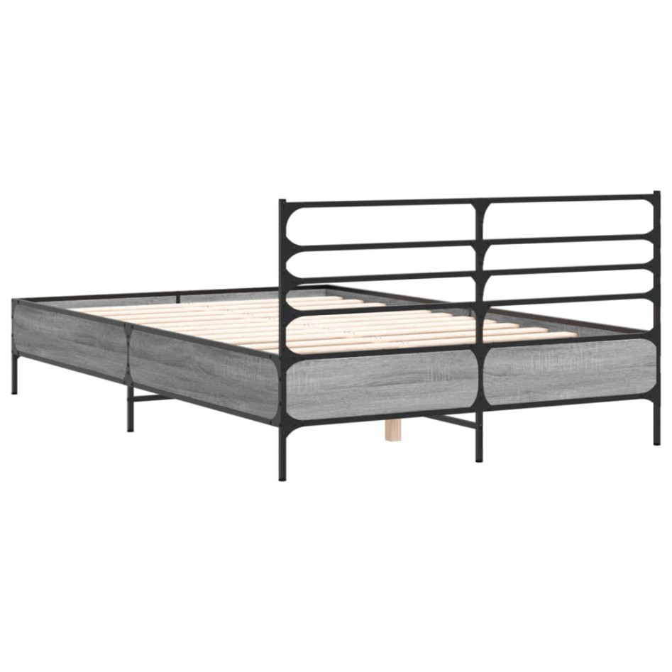 Estructura cama madera ingeniería metal gris Sonoma 140x200