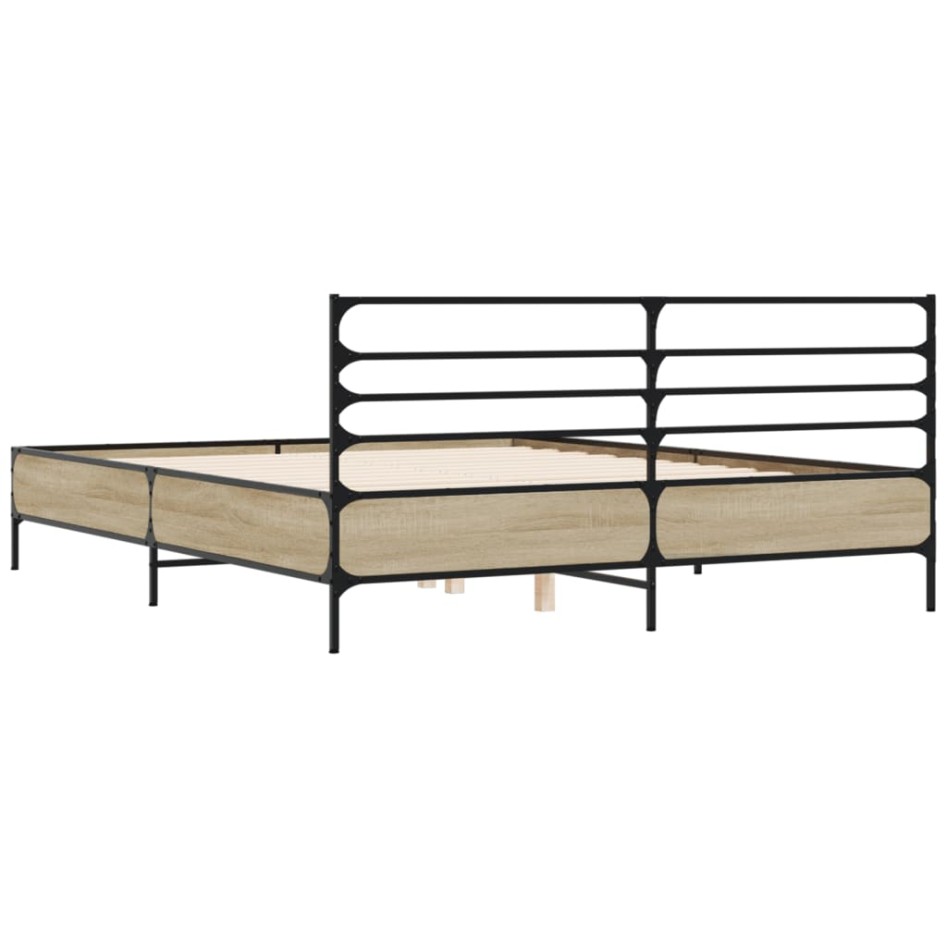 Estructura cama madera ingeniería metal roble Sonoma 160x200