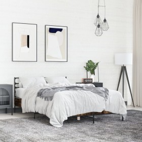 Estructura cama madera ingeniería metal roble ahumado