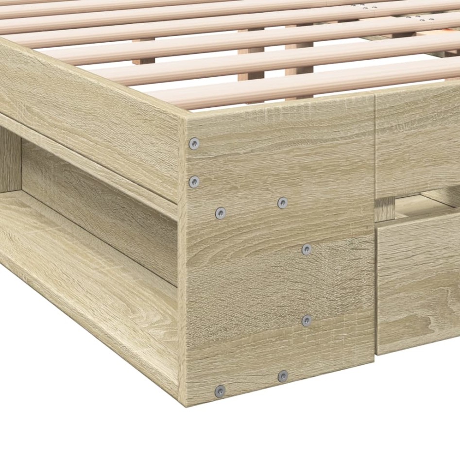 Cama con cajones madera ingeniería roble Sonoma 150x200