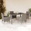 Set comedor jardín 5 pzas y cojines ratán sintético vidrio gris