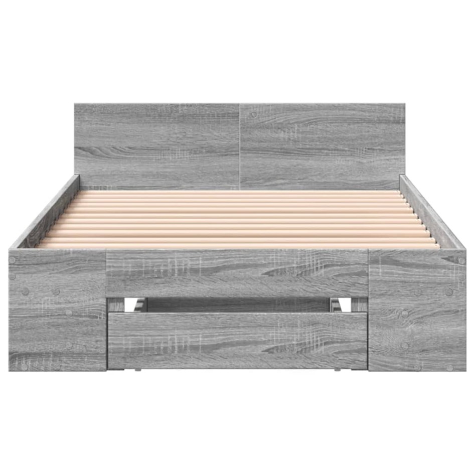 Cama con cajón madera ingeniería gris Sonoma 100x200