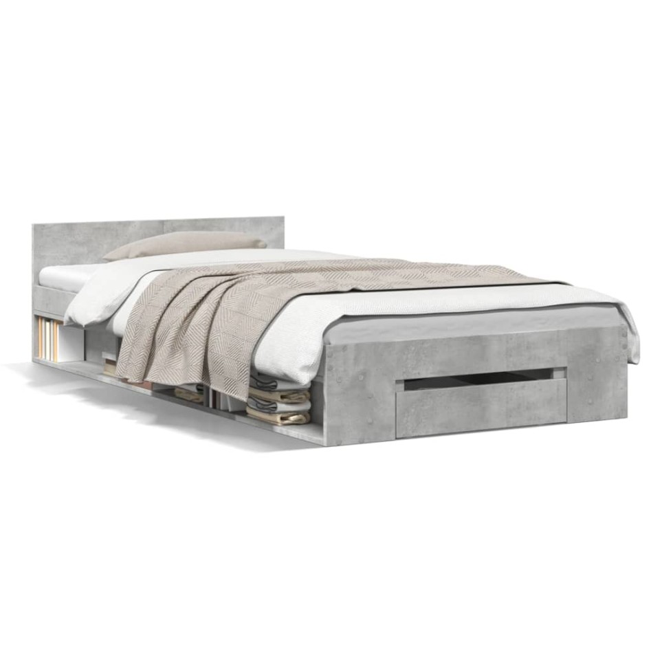 Cama con cajón madera de ingeniería gris hormigón 75x190