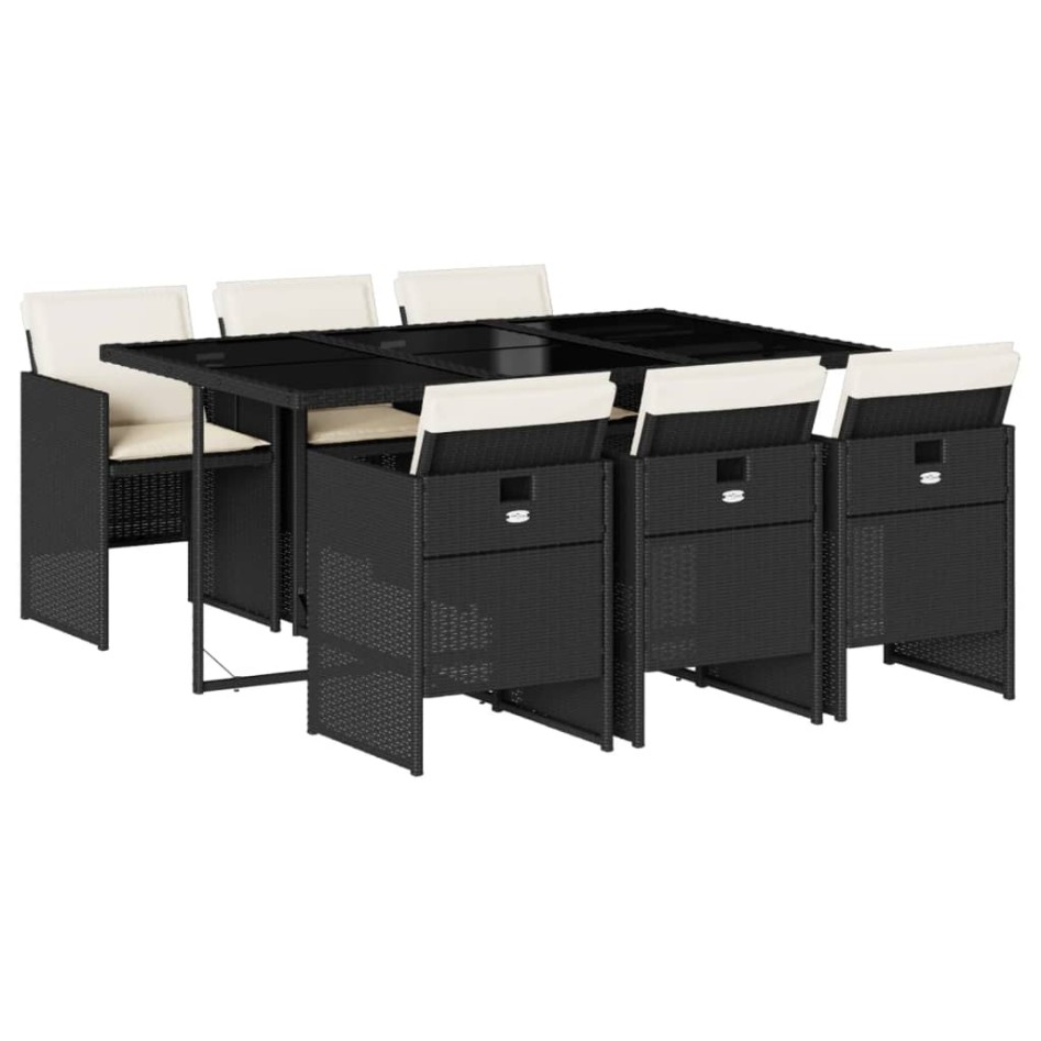 Set de comedor de jardín 7 pzas y cojines ratán sintético